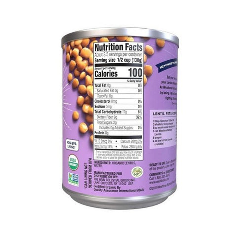 Westrae, Organic Lentil Beans Fat Free, 15 Oz(Case Of 6)