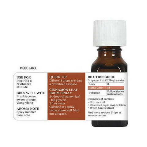 Aura Cacia, Essential Oil Cinnamon Leaf, (cinnamomum zeylanicum) 0.5 Fl Oz