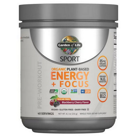Garden of Life, Sport Organic Plant-Based Energy Plus Focus Pre-Workout, Blackberry Cherry 8.1 Oz
