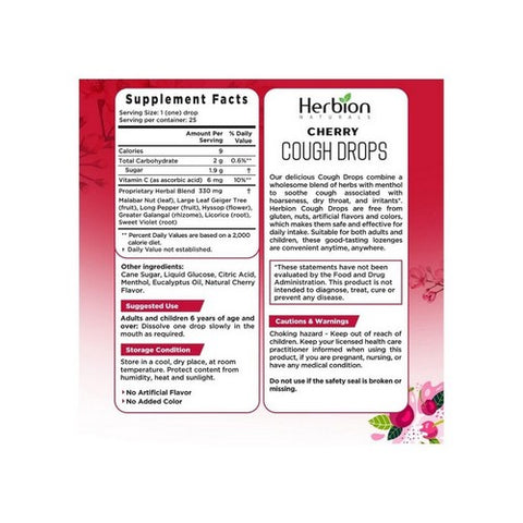 Herbion Naturals, Cough Drops, Cherry 25 Count