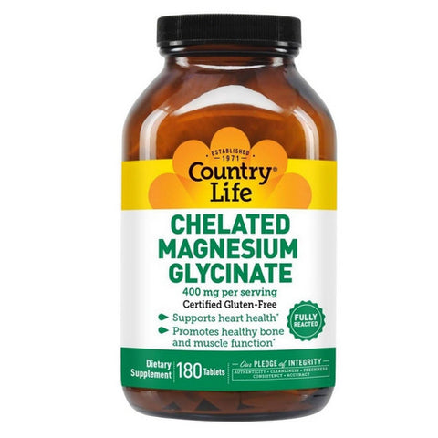 Country Life, Chelated Magnesium Glycinate, 400 mg, 180 Tabs
