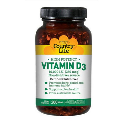 Country Life, Vitamin D3, 250 mcg, 200 Softgels