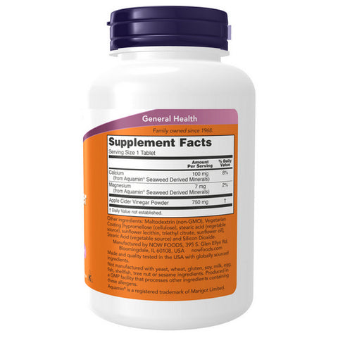 Now Foods, Apple Cider Vinegar, 750 mg, 180 Tabs