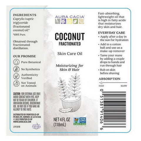 Aura Cacia, Coconut Fractioned Body Oil, 4Oz