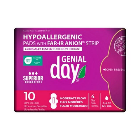 Genial Day, Super Absorbent Regular Flow Pads, 10 Count