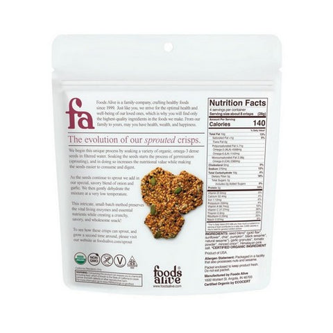 Foods Alive, Onion Garlic Flax Crackers, 4 Oz