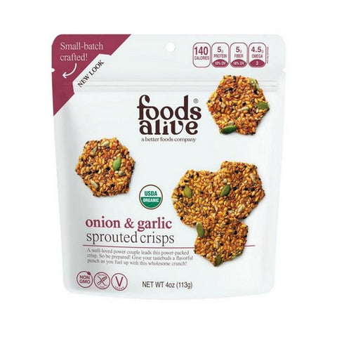 Foods Alive, Onion Garlic Flax Crackers, 4 Oz