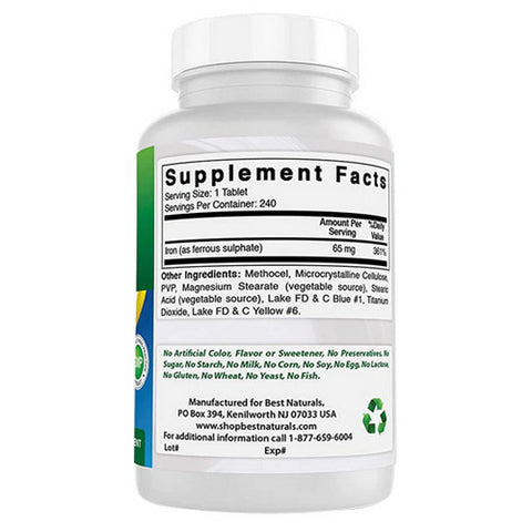 Best Naturals, Iron, 65 mg, 240 Tabs