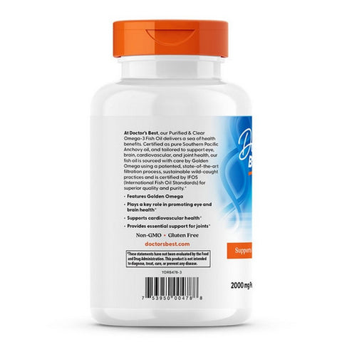 Doctors Best, Purified & Clear Omega 3 Fish Oil, 120 Softgels
