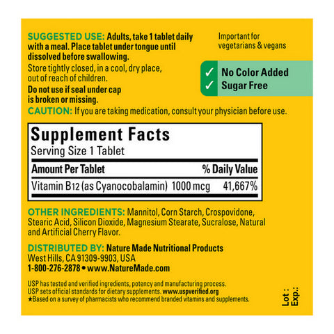 Nature Made, Nature Made B-12 Micro-Lozenges Cherry Flavor, 1000 mcg, 50 Each