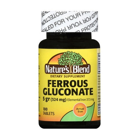 Nature's Blend, Nature's Blend Ferrous Gluconate Tablets, 324 mg, 100 Tabs
