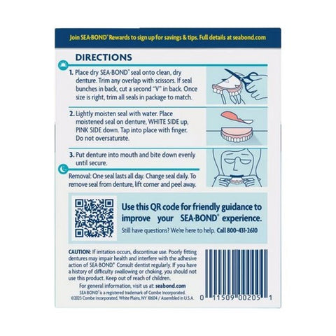 Sea-Bond, Denture Adhesive Seals Uppers Original, 30 Each