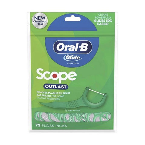 Oral-B, Pro-Health Floss Picks + Scope Outlast Long Lasting Mint Flavor, 75 Each