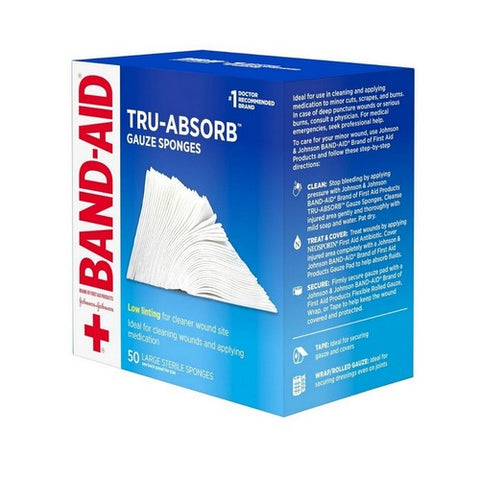 Band-Aid, Mirasorb Gauze Sponges Large 4 inch x 4 inch, 50 Each