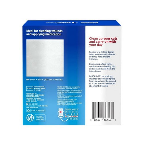 Band-Aid, Mirasorb Gauze Sponges Large 4 inch x 4 inch, 50 Each