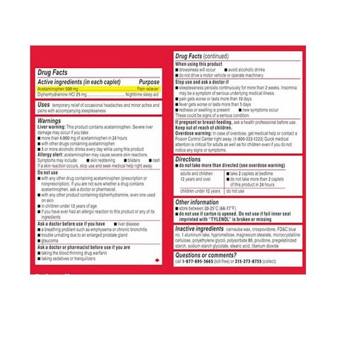Tylenol, Acetaminophen Nighttime Aches And Pains Relieves, 100 Caps
