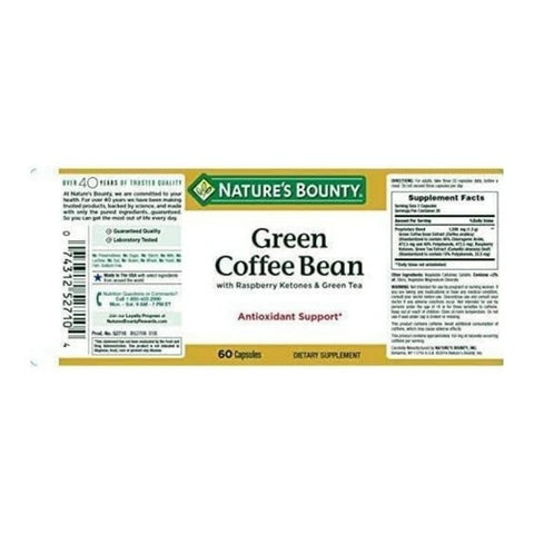 Nature's Bounty, Green Coffee Bean with Raspberry Ketones & Green Tea Capsules, 60 Caps