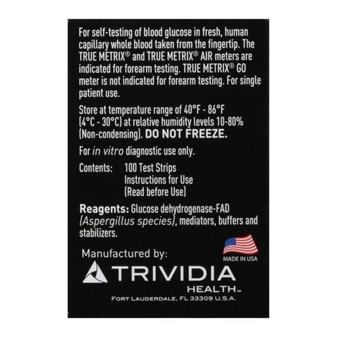 True Metrix, Self Monitoring Blood Glucose Test Strips, 100 Count