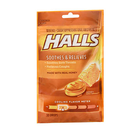 Halls, Cough Suppressant Drops Honey, 30 Each