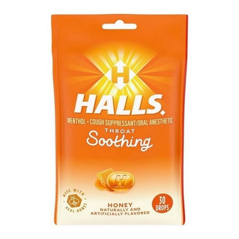 Halls, Cough Suppressant Drops Honey, 30 Each