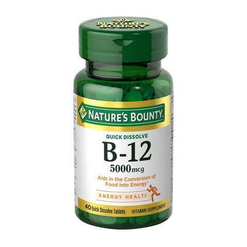 Nature's Bounty, Nature's Bounty B-12 Quick Dissolve Tablets, 5000 mcg, Natural Cherry Flavor, 40 Tabs