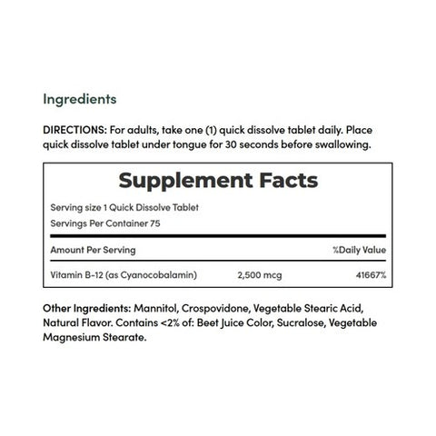 Nature's Bounty, Vitamin B-12 Quick Dissolve Tablets Natural Cherry, 2500 mcg, 75 Tabs