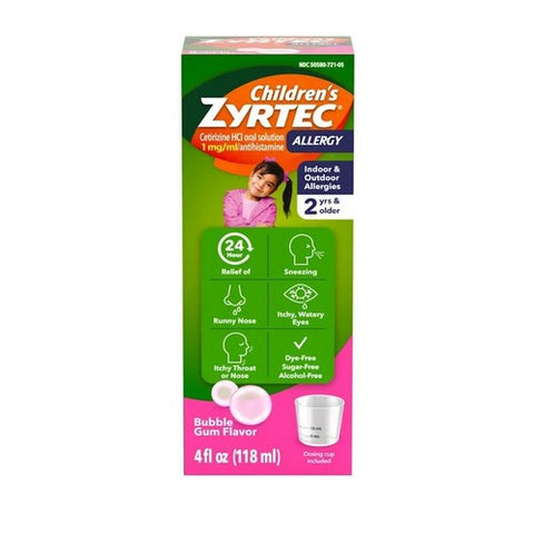 Zyrtec, Childrens Allergy Bubble Gum Syrup, 4 Oz
