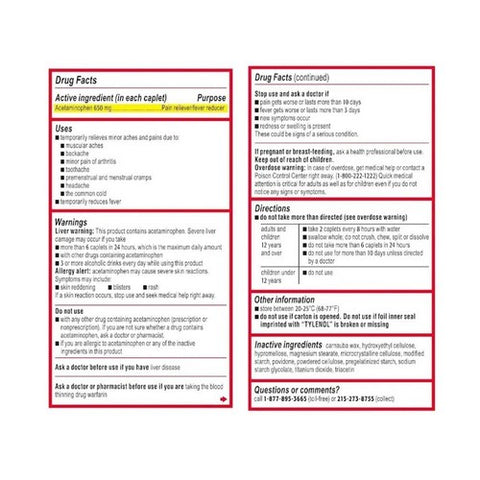 Tylenol, 8 Hour Muscle Aches & Pain Tablets Acetaminophen, 100 Tabs