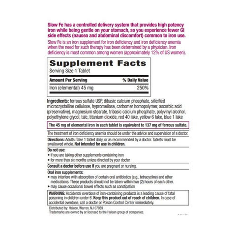 Slow Fe, Slow Release Iron Supplement, 30 Tabs