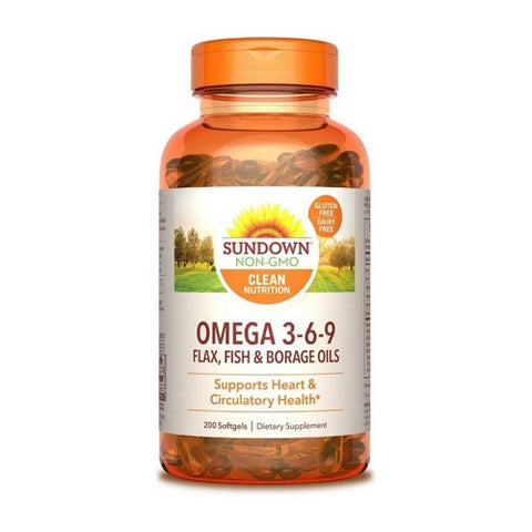 Sundown Naturals, Sundown Naturals Omega 3-6-9 Flax Fish & Borage Oils Softgels, 200 Softgels