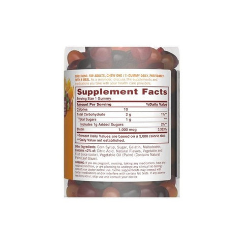 Sundown Naturals, Sundown Naturals Biotin Gummies, 1000 mcg, Grape, Orange and Cherry, 130 Each