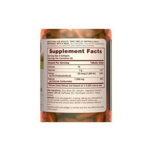 Sundown Naturals, Sundown Naturals Calcium plus Vitamin D3 Softgels, 1200 mg, 170 Softgels