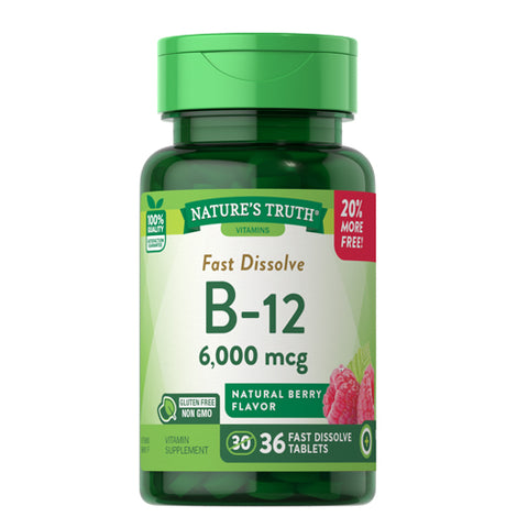 Nature's Truth, Sublingual B-12 Fast Dissolve Tabs Natural Berry Flavor, 6000 mcg, 36 Tabs