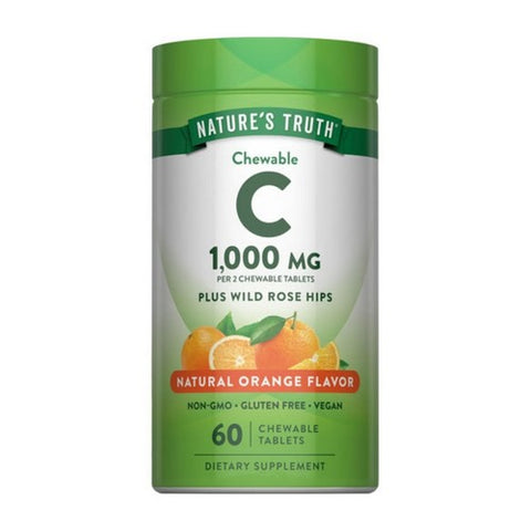 Nature's Truth, Chewable C Plus Wild Rose Hips Tablets Natural Orange Flavor, 1000 Mg, 60 Tabs