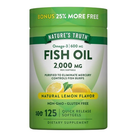 Nature's Truth, Fish Oil Quick Release Softgels Natural Lemon Flavor, 2000 Mg, 125 Caps