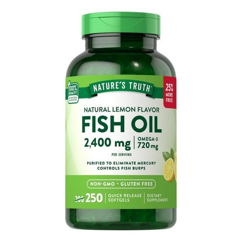 Nature's Truth, Fish Oil Quick Release Softgels Natural Lemon Flavor, 2400 Mg, 250 Caps