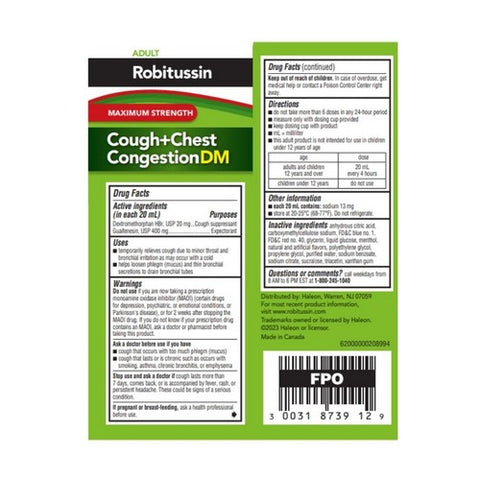 Robitussin, Adult Cough+Chest Congestion Dm Liquid, 4 Oz