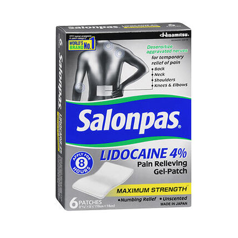 Salonpas, Lidocaine Pain Relieving Gel-Patches Maximum Strength, 6 Each