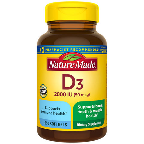 Nature Made, Nature Made Vitamin D3 Softgels, 2000 IU, 250 Caps