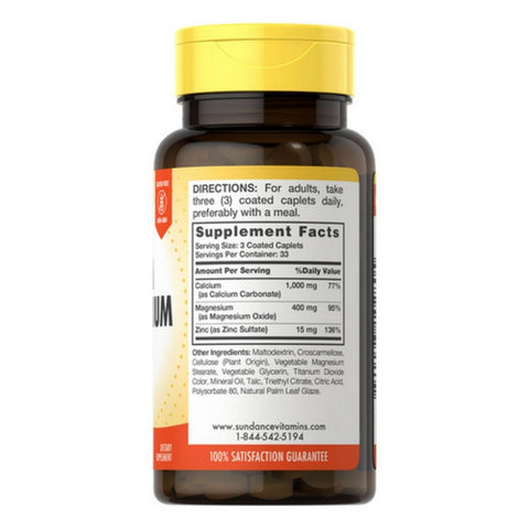 Sundance, Calcium Magnesium Zinc Coated Caplets, 100 Tabs