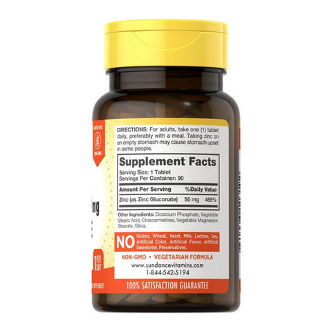 Sundance, Vitamins Chelated Zinc (Gluconate) Tablets, 50 mg, 90 Tabs