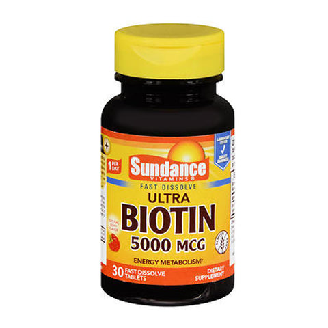 Sundance, Vitamins Ultra Biotin Tablets Natural Berry Flavor, 5000 mcg, 30 Tabs