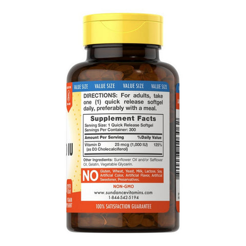 Sundance, D3 Quick Release Softgels, 1000 IU, 300 Tabs