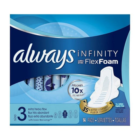 Always Discreet, Always Infinity Pads With Flexfoam Size 3 Extra Heavy Flow, 14 Each