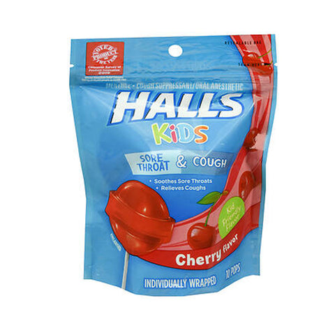 Halls, Kids Cough & Sore Throat Pops Cherry Flavor, 10 Each