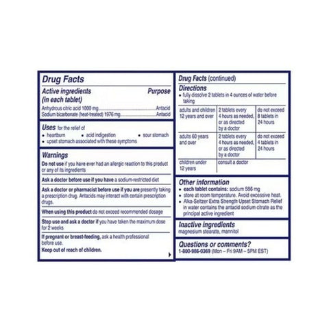 Alka-Seltzer, Effervescent Tablets Extra Strength, 24 Tabs