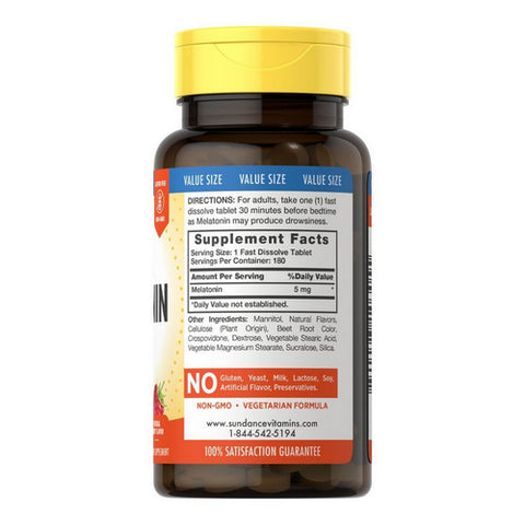 Sundance, Ultra Melatonin Fast Dissolve Tablets, 5 mg, 180 Tabs