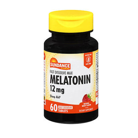 Sundance, Max Melatonin Tablets Natural Berry Flavor, 12 mg, 60 Tabs