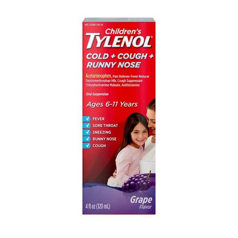Tylenol, Children's Cold + Cough + Runny Nose Oral Suspension Grape, 4 Oz