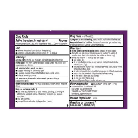 Bayer, MiraLAX Osmotic Laxative Powder Mix-In Pax, 20 Each